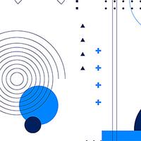 Abstrakte Grafik mit Kreisen, Linien und Punkten in Blau