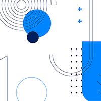 Abstrakte Grafik mit Kreisen, Linien und Punkten in Blau