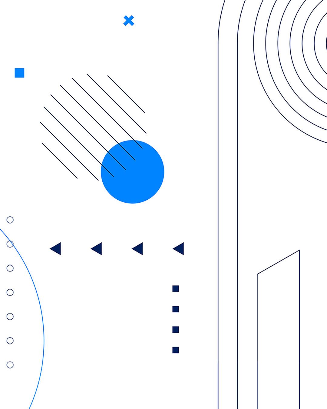 Abstrakte Grafik mit Kreisen, Linien und Punkten in Blau