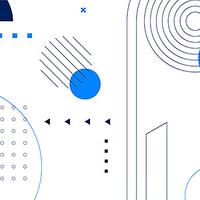 Abstrakte Grafik mit Kreisen, Linien und Punkten in Blau