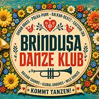 brindusa danze klub, bunte grafik mit blumen und blasinstrumenten