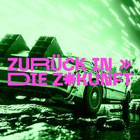 zurück in die zukunft, delorean mit neon-schriftzug