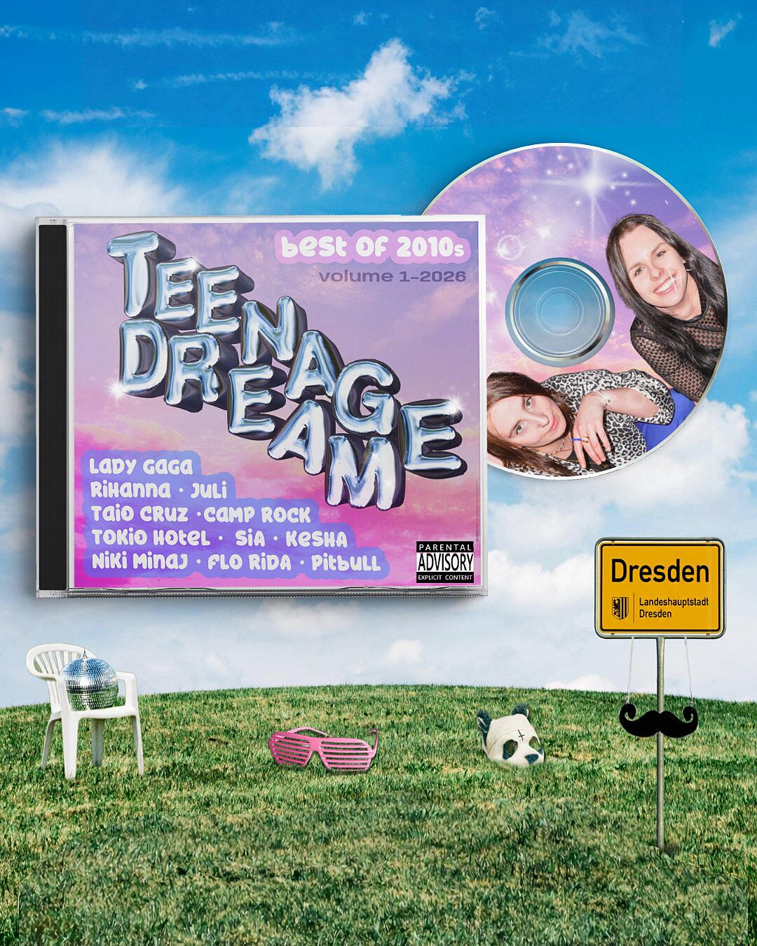 teenage dream, cd-cover mit schriftzug und zwei porträts
