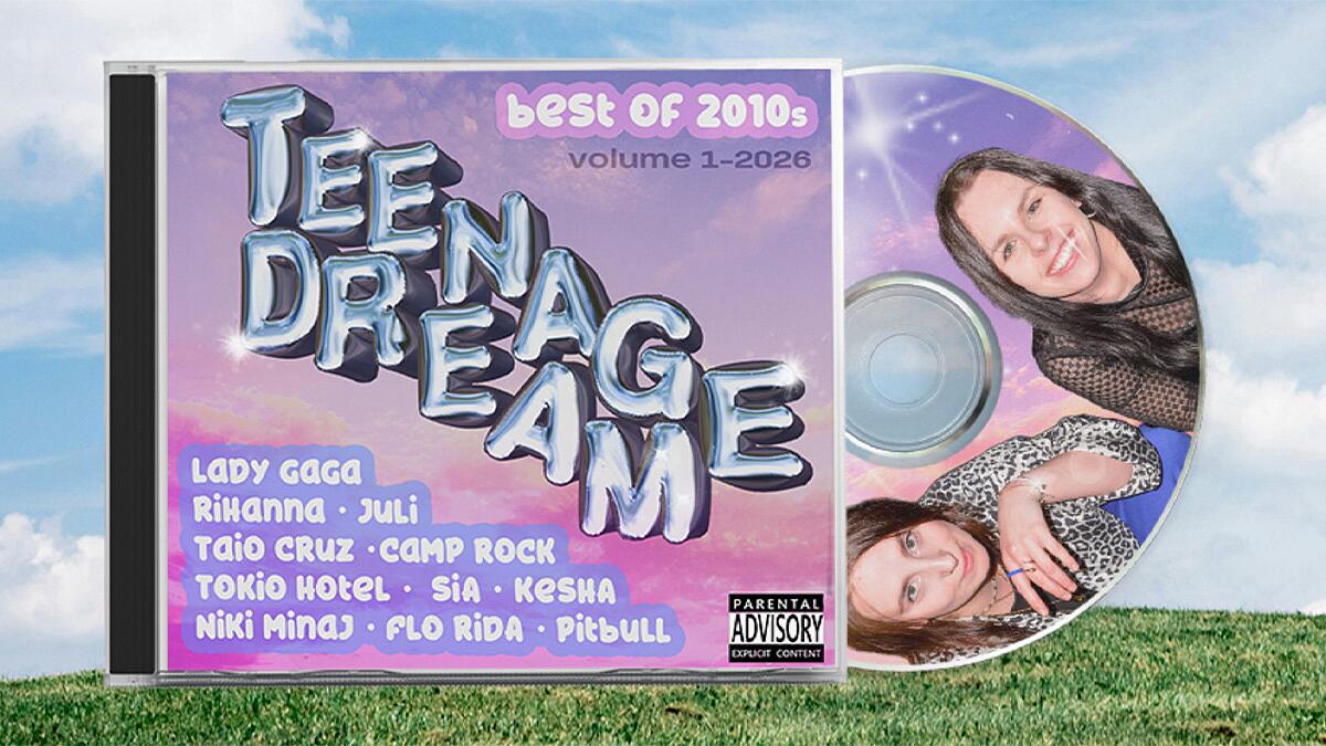 teenage dream, cd-cover mit schriftzug und zwei porträts