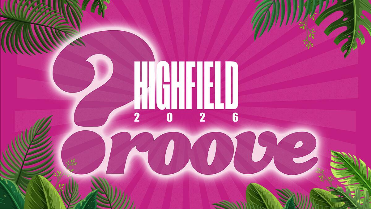 groove quiz, highfield 2026, tropische grafik mit schriftzug und fragezeichen