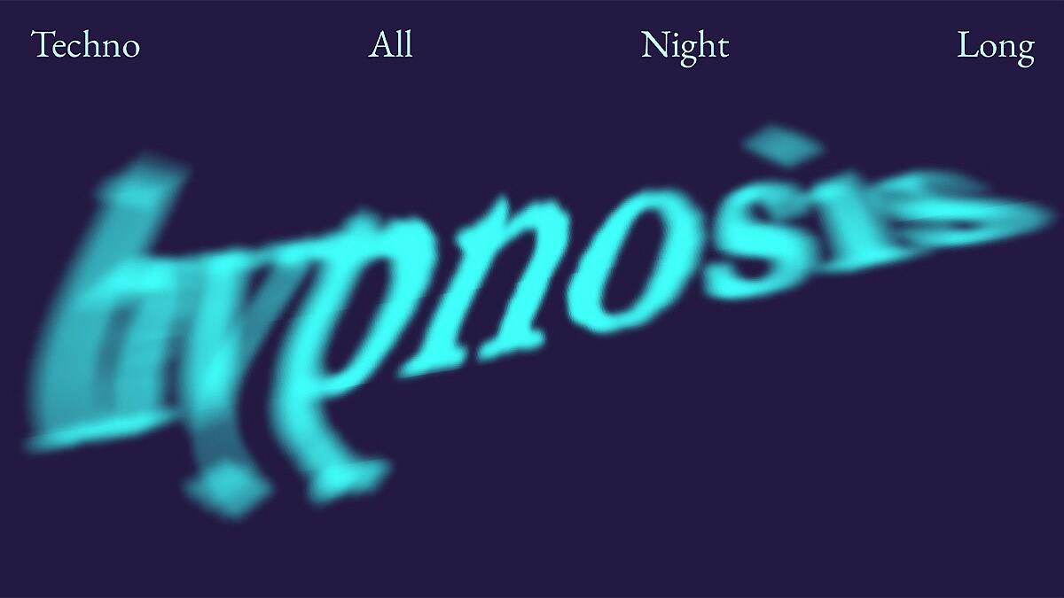 hypnosis, verschwommener neon-schriftzug auf dunklem hintergrund