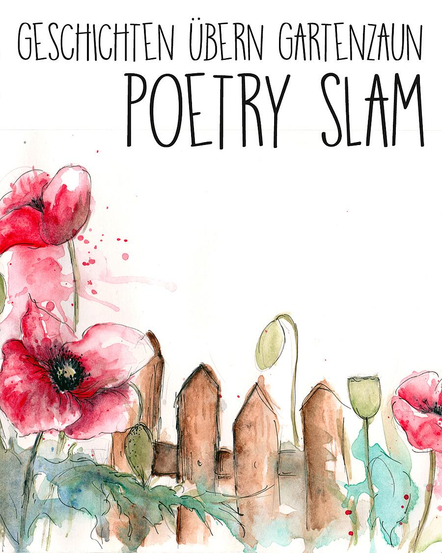 poetry slam, aquarellillustration mit blumen und gartenzaun