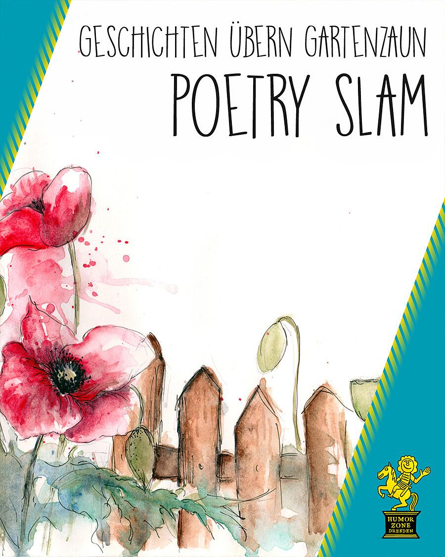poetry slam, aquarellillustration mit blumen und gartenzaun