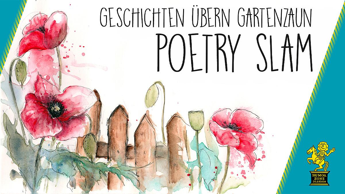 poetry slam, aquarellillustration mit blumen und gartenzaun