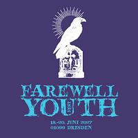 farewell youth fest, krähe auf grabstein mit festival-schriftzug auf lila hintergrund