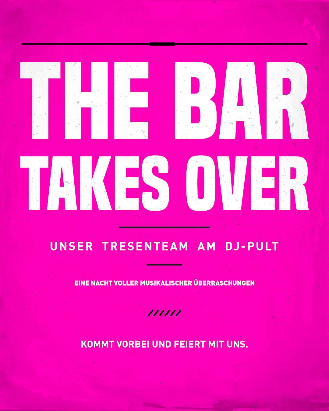 the bar takes over, pinke grafik mit großem schriftzug