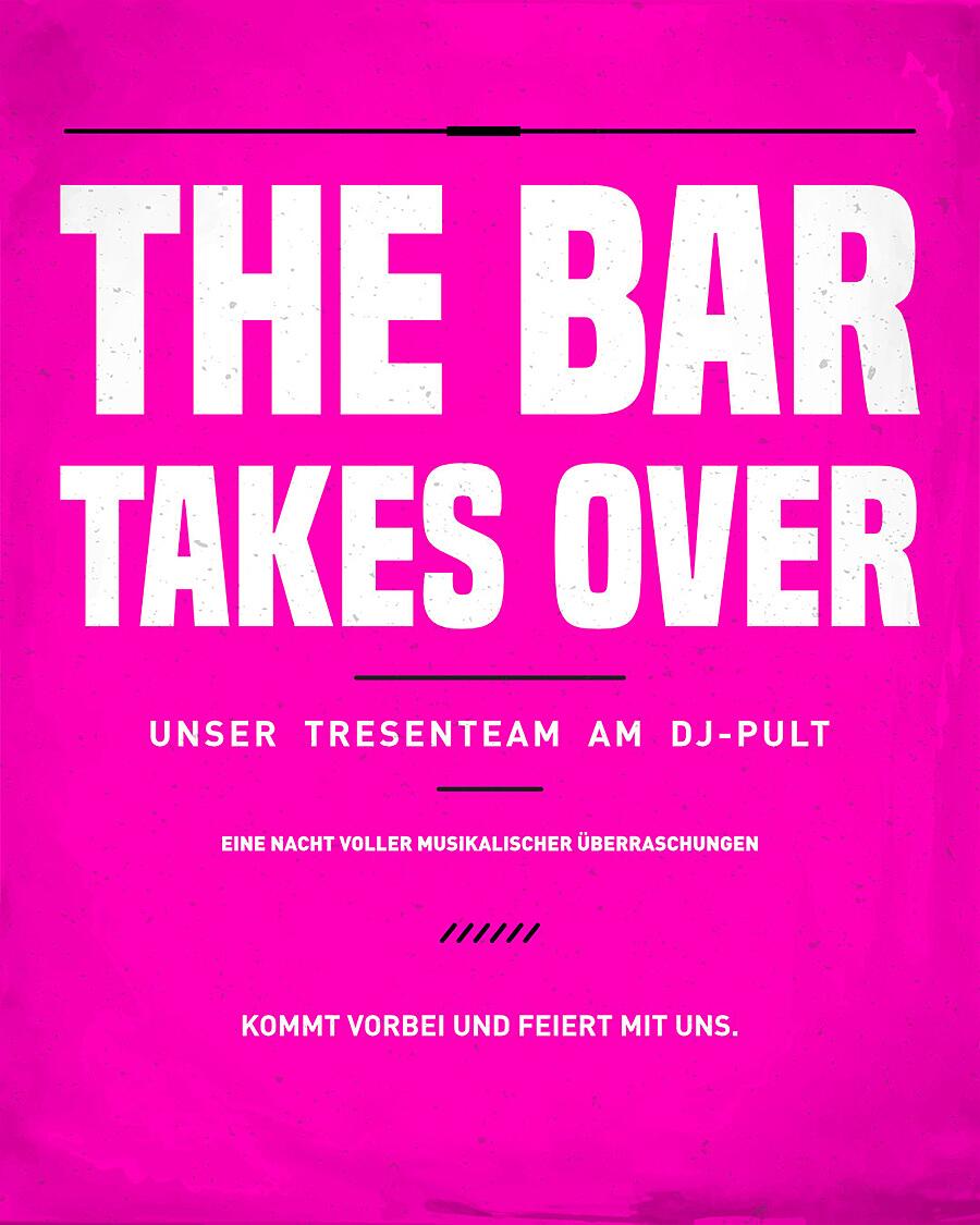 the bar takes over, pinke grafik mit großem schriftzug