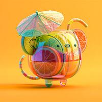 midi, fruchtcocktail mit schirmchen auf orangem hintergrund