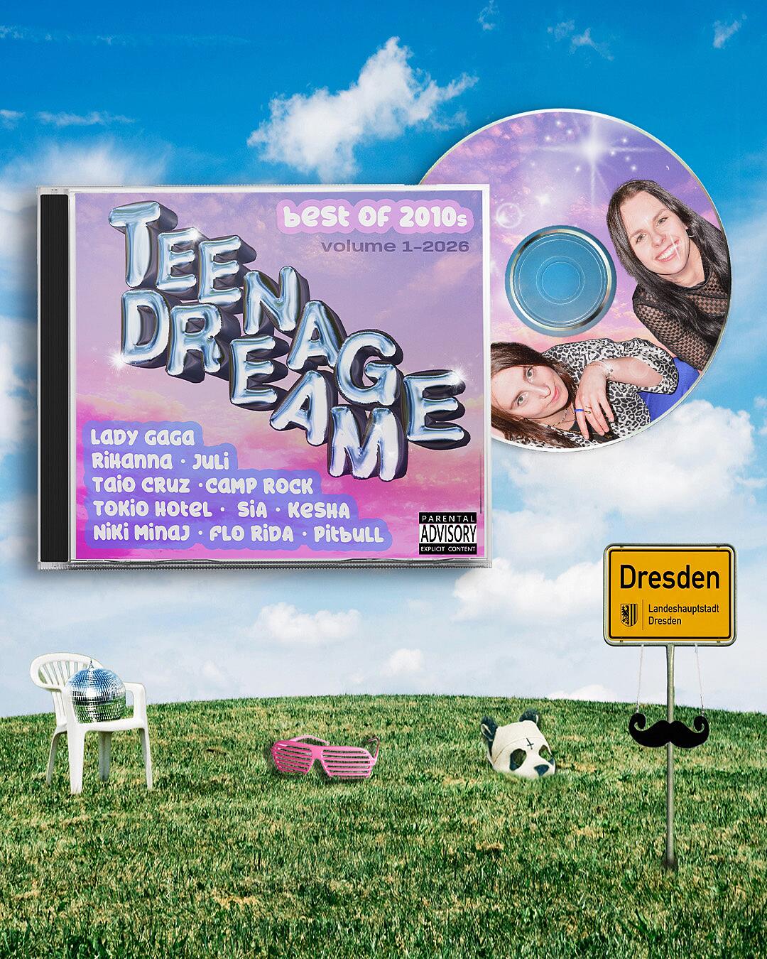 teenage dream, cd-cover mit schriftzug und zwei porträts