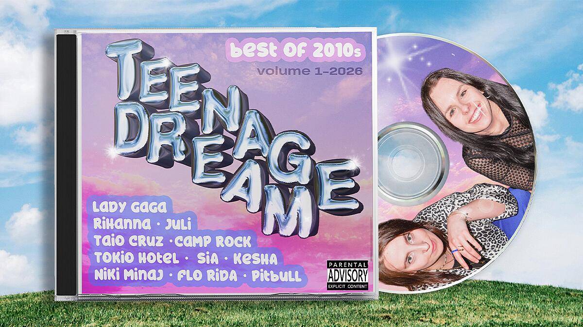 teenage dream, cd-cover mit schriftzug und zwei porträts