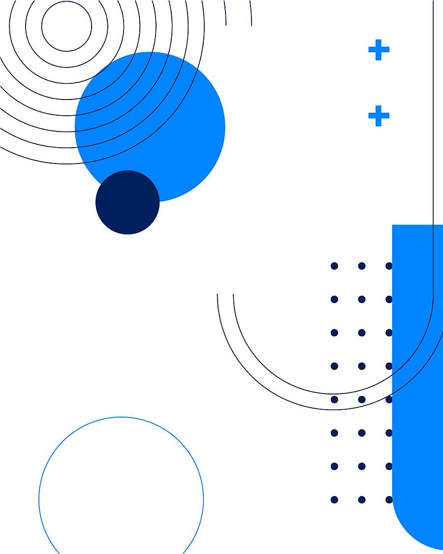 Abstrakte Grafik mit Kreisen, Linien und Punkten in Blau