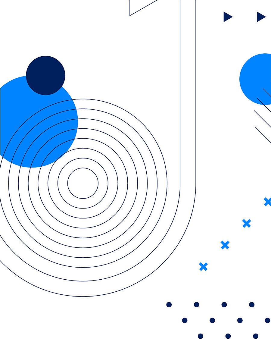 Abstrakte Grafik mit Kreisen, Linien und Punkten in Blau