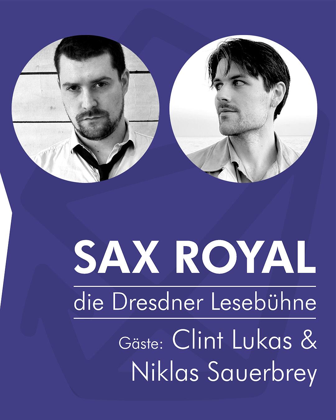 sax royal, gezeichnete figuren und zwei portraitfotos rechts