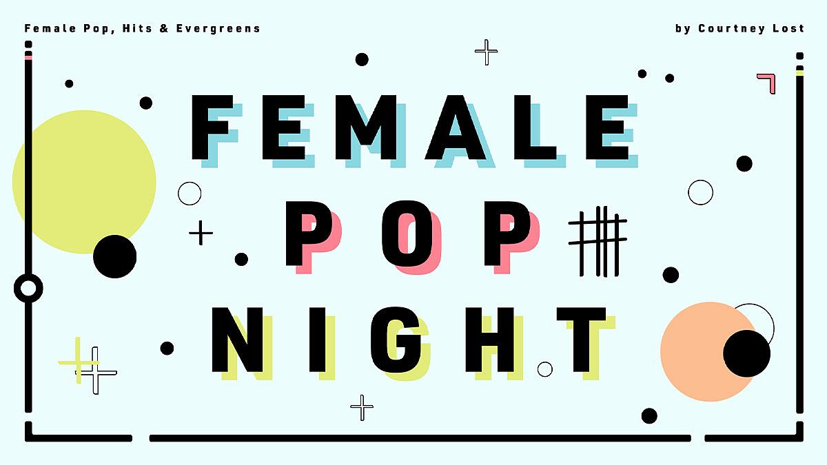 female pop night, grafische poster mit schriftzug