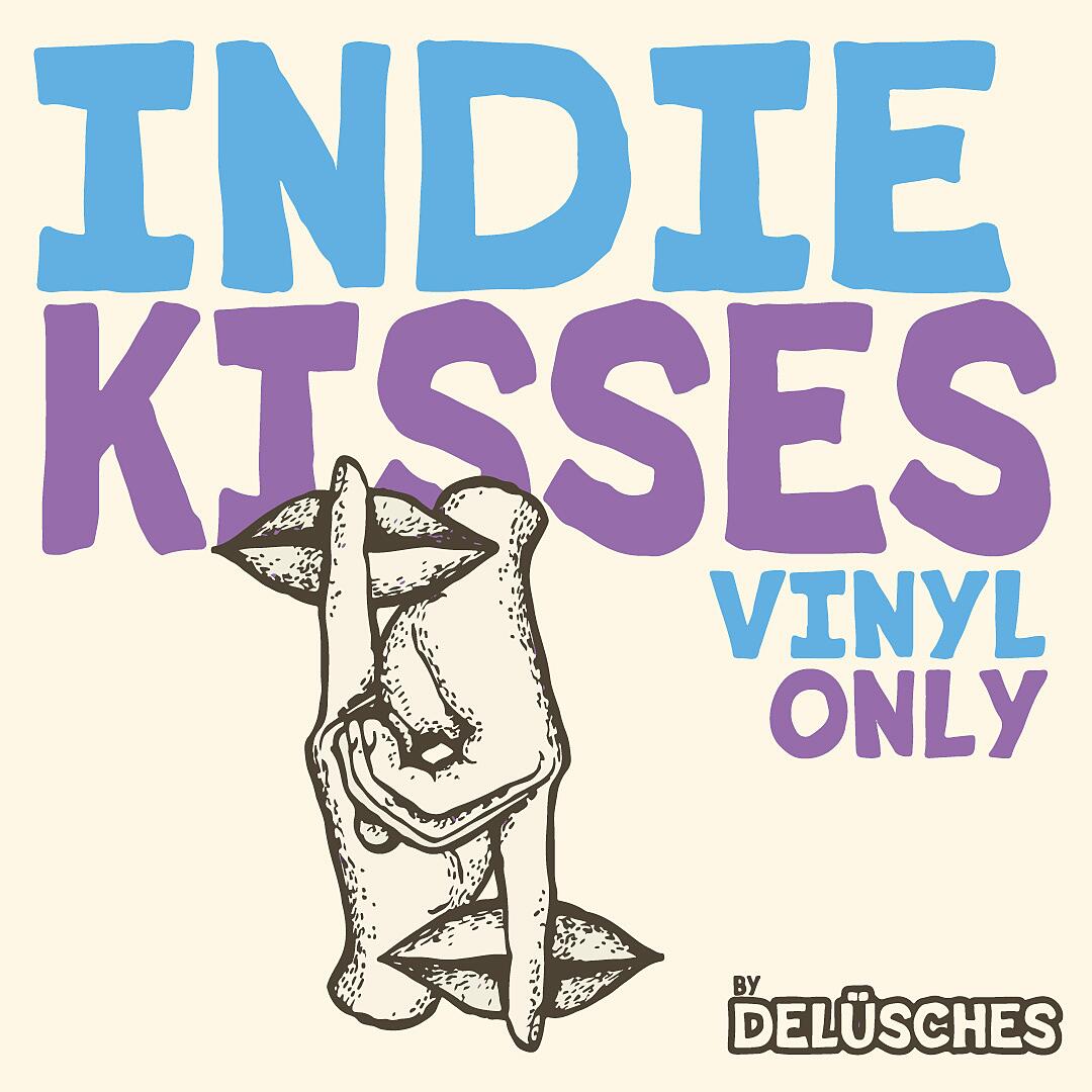 indie kisses, grafisches poster mit schriftzug und illustration