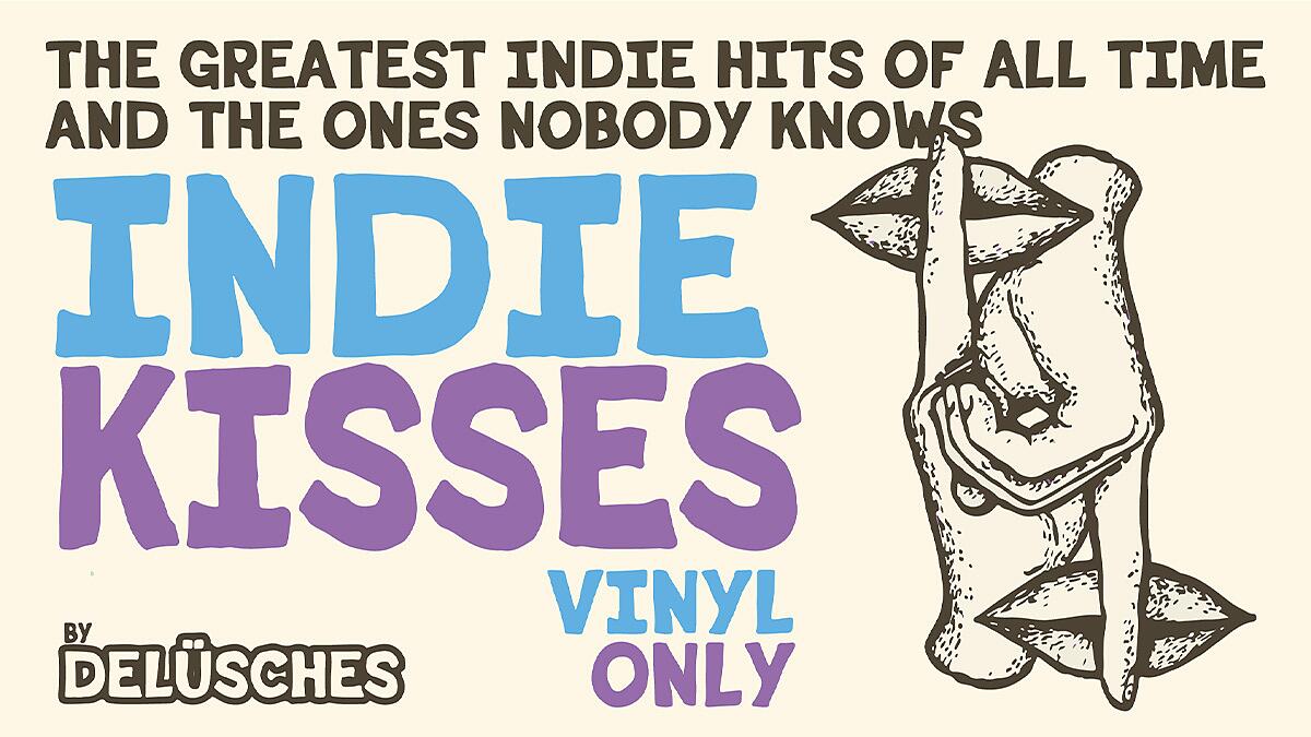 indie kisses, grafisches poster mit schriftzug und illustration