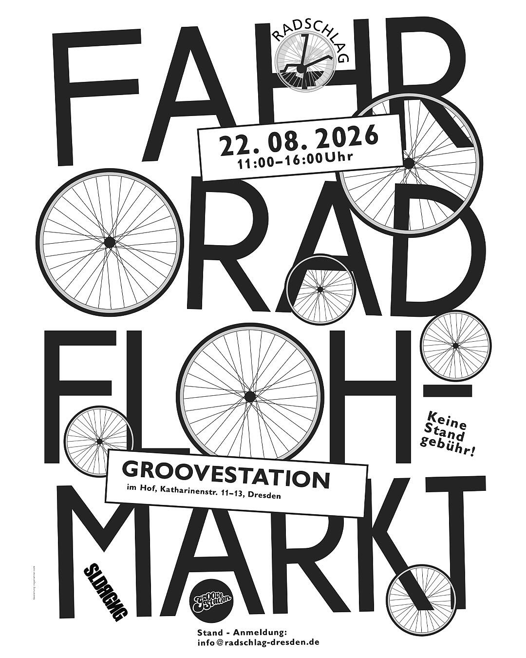 fahrradflohmarkt, typografisches plakat mit fahrrädern und veranstaltungsinfos