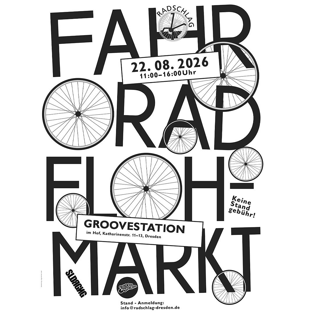 fahrradflohmarkt, typografisches plakat mit fahrrädern und veranstaltungsinfos