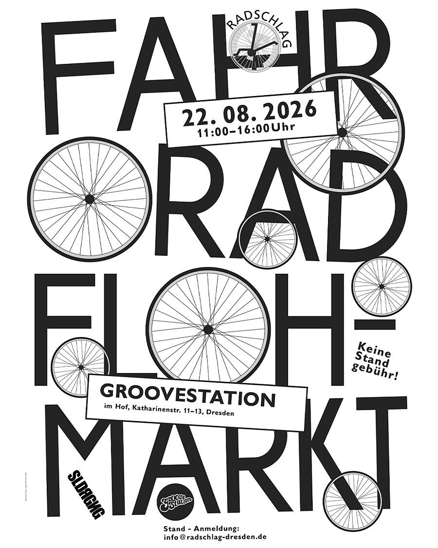 fahrradflohmarkt, typografisches plakat mit fahrrädern und veranstaltungsinfos
