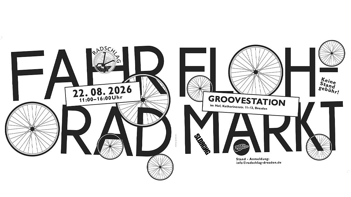 fahrradflohmarkt, typografisches plakat mit fahrrädern und veranstaltungsinfos