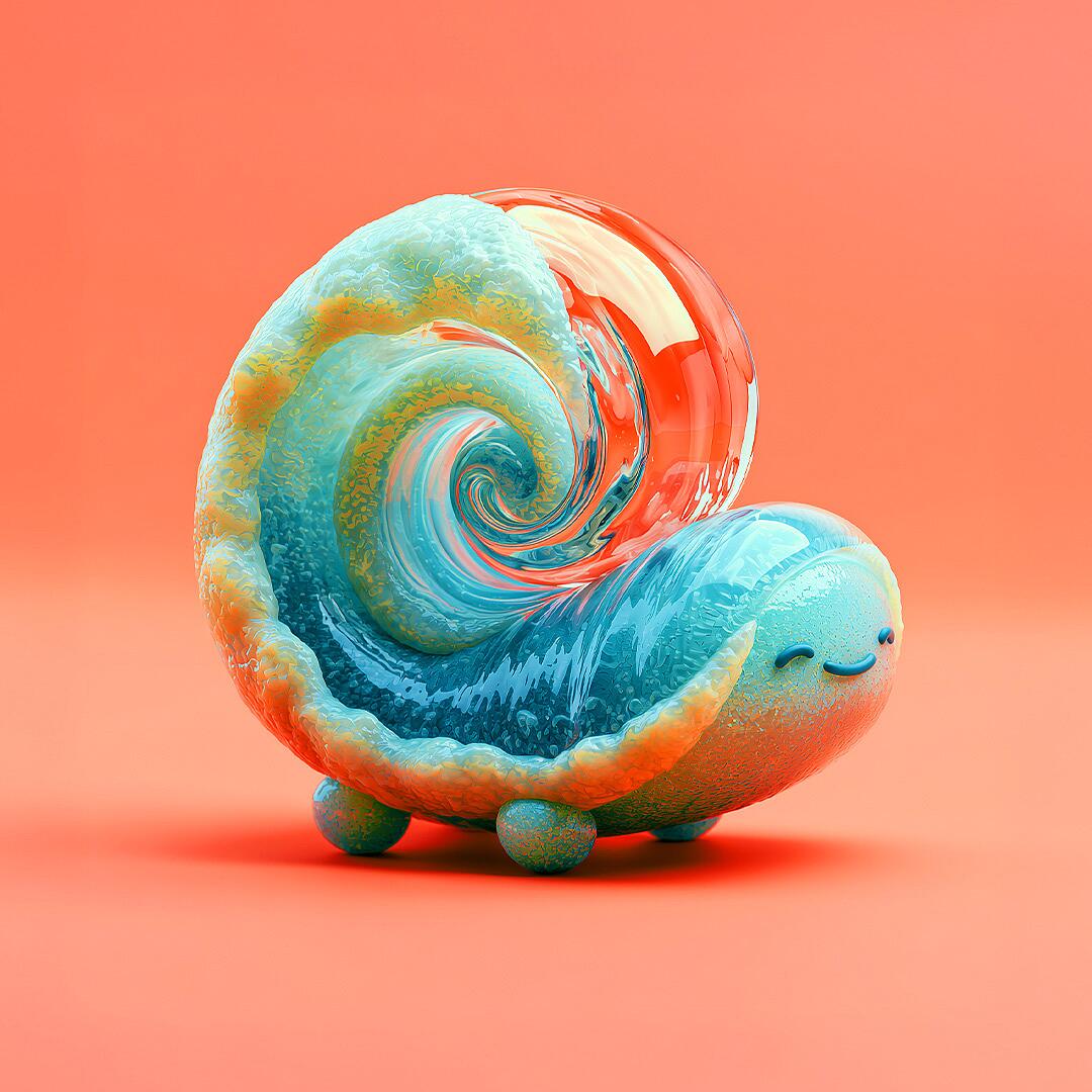 midi, bunte schneckenfigur auf orangem hintergrund