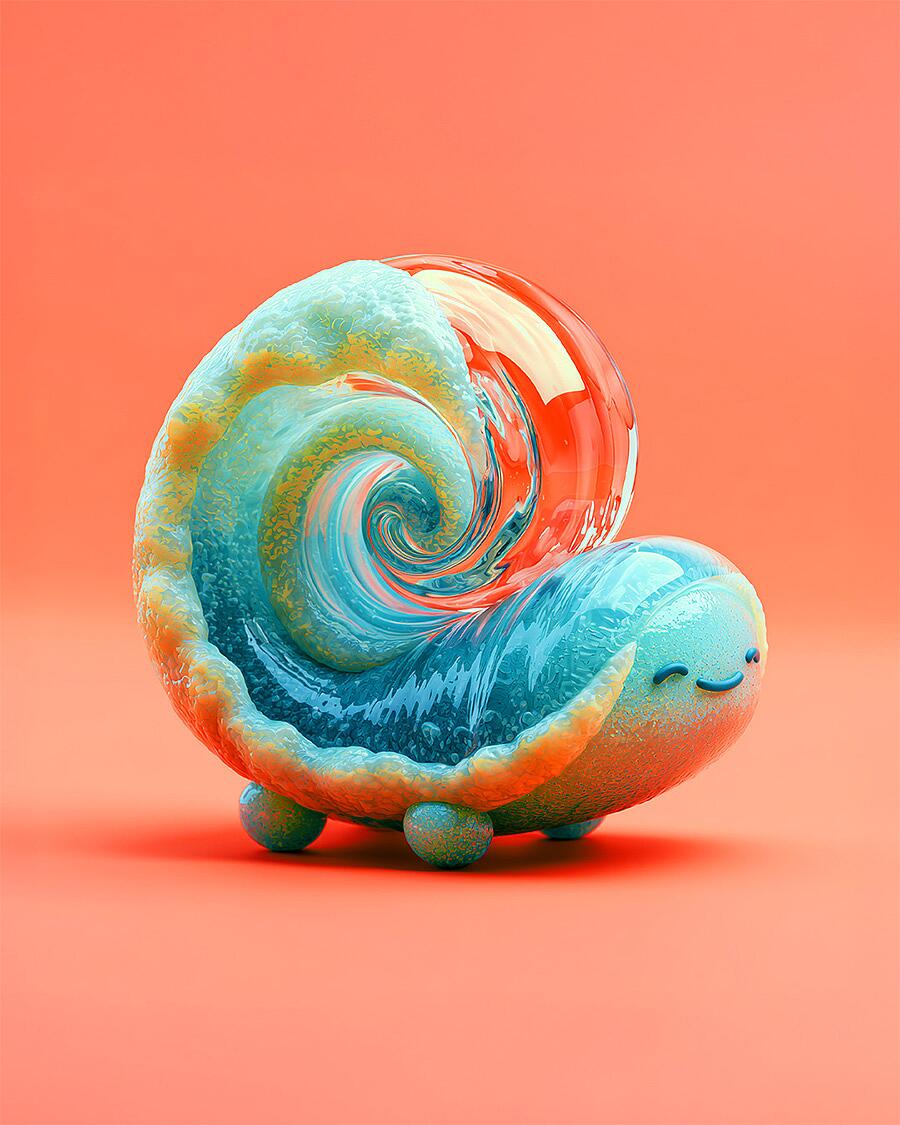 midi, bunte schneckenfigur auf orangem hintergrund