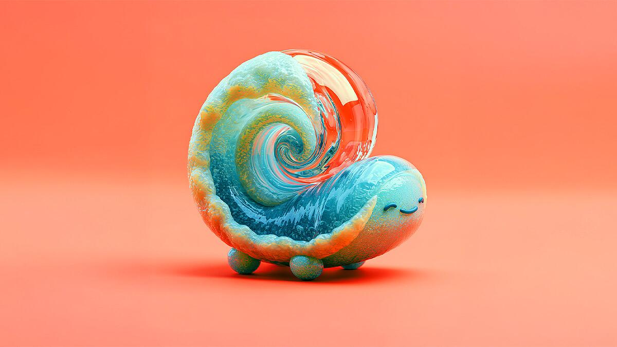midi, bunte schneckenfigur auf orangem hintergrund