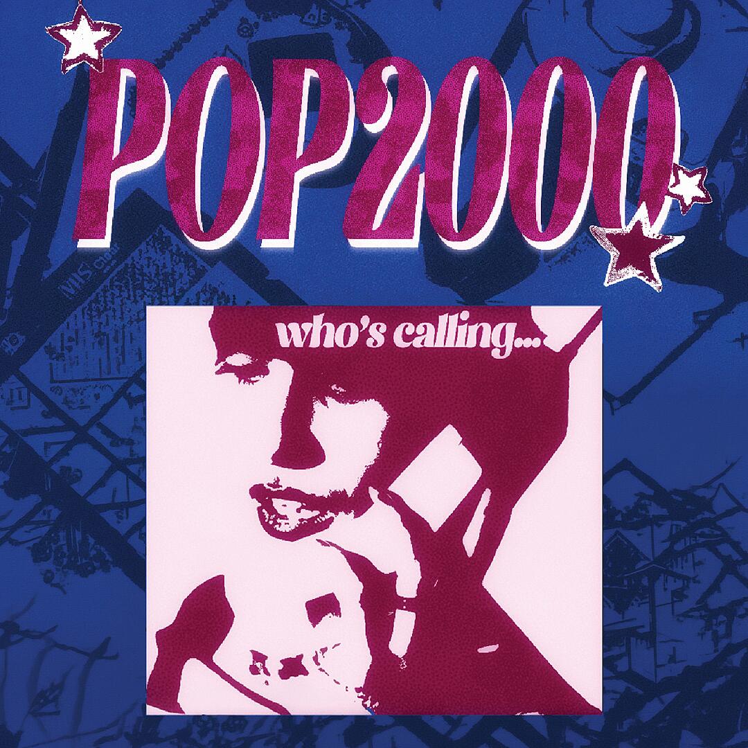 pop2000, pinker schriftzug auf blauem hintergrund