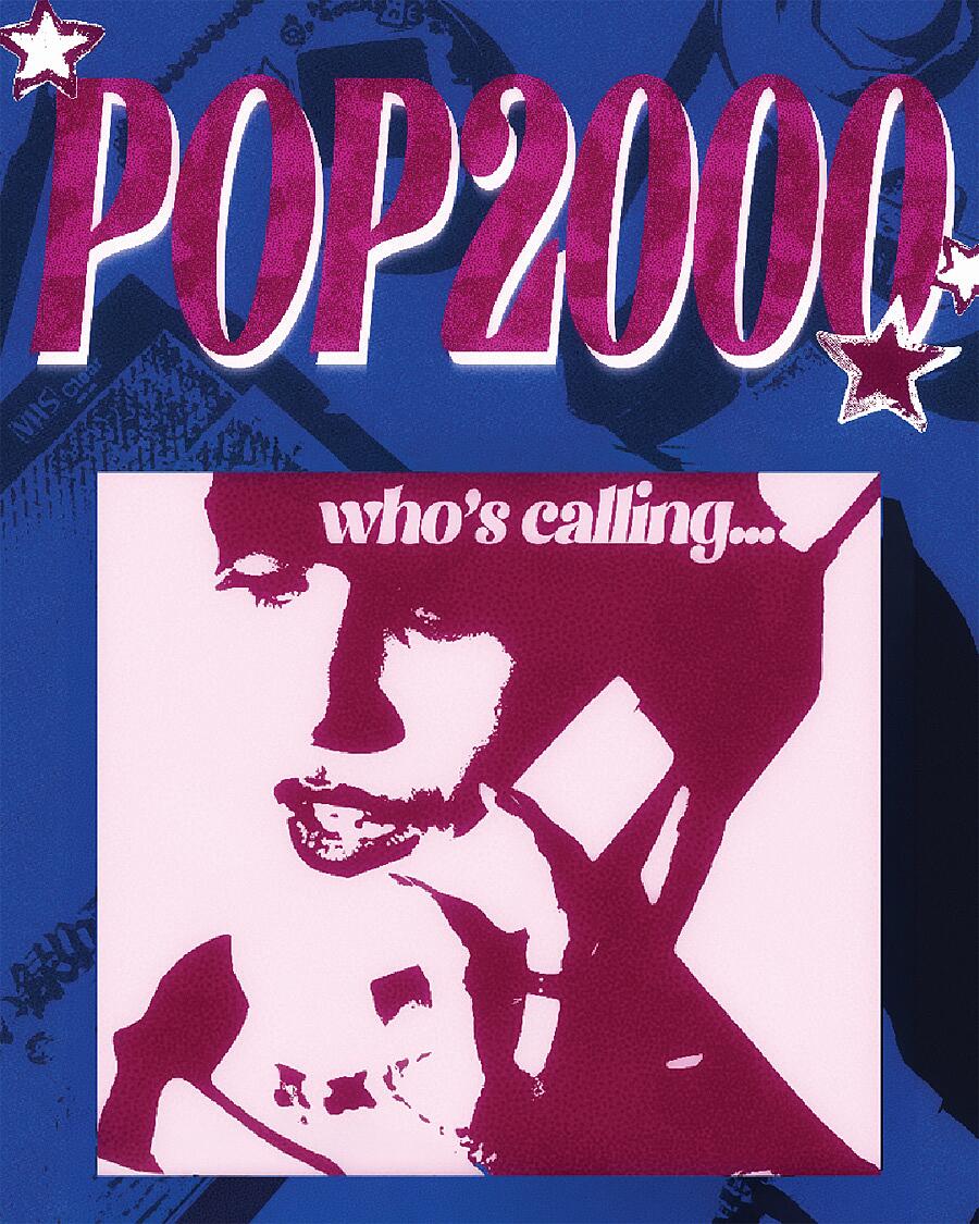pop2000, pinker schriftzug auf blauem hintergrund