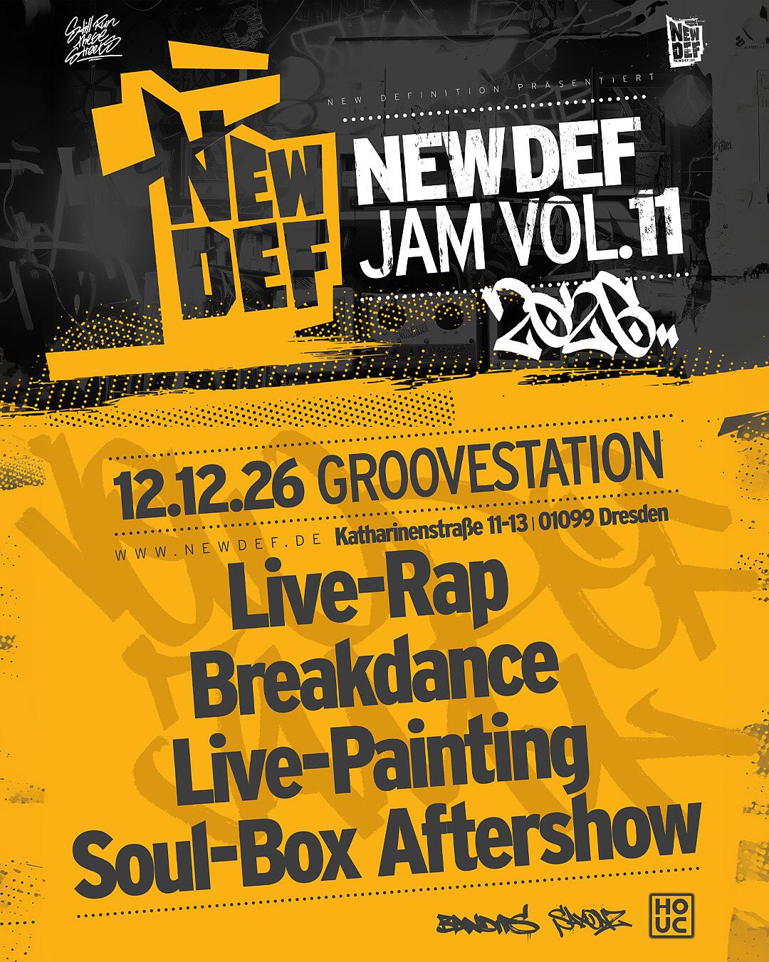 newdef jam vol. 11, schwarz-gelbe graffiti-grafik mit schriftzug