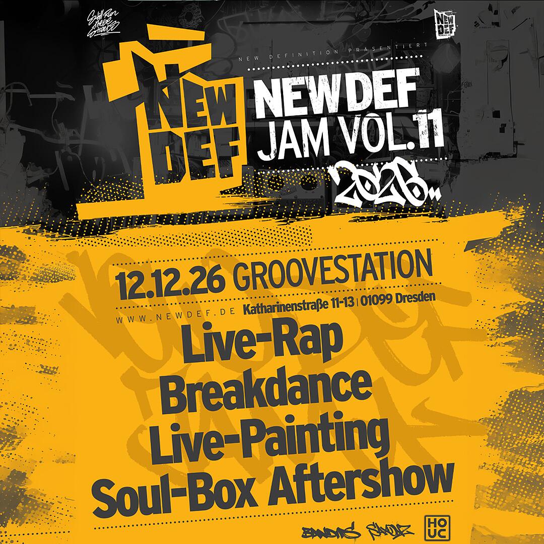 newdef jam vol. 11, schwarz-gelbe graffiti-grafik mit schriftzug