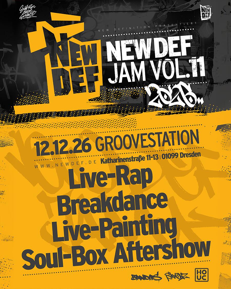 newdef jam vol. 11, schwarz-gelbe graffiti-grafik mit schriftzug