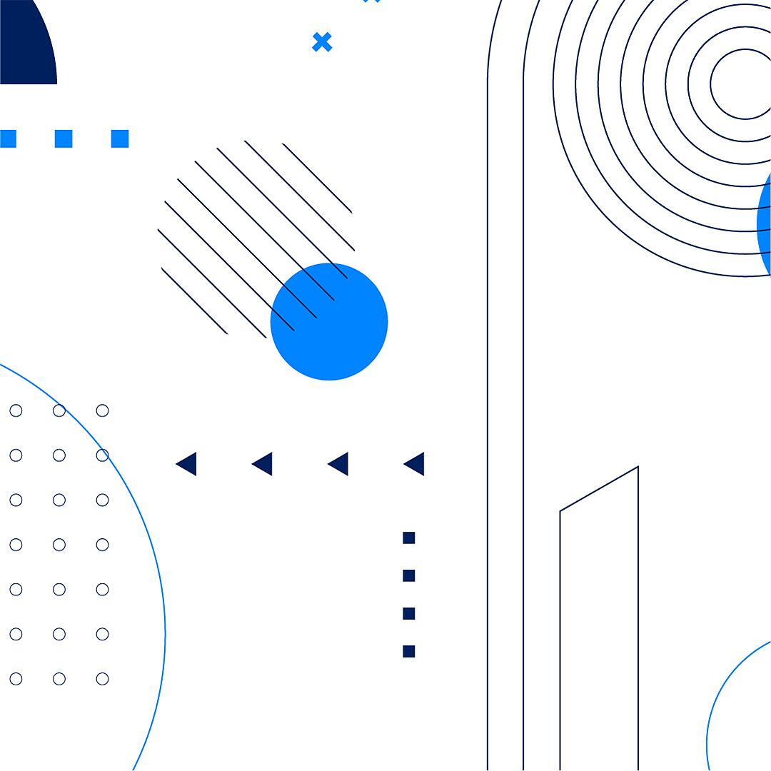 Abstrakte Grafik mit Kreisen, Linien und Punkten in Blau