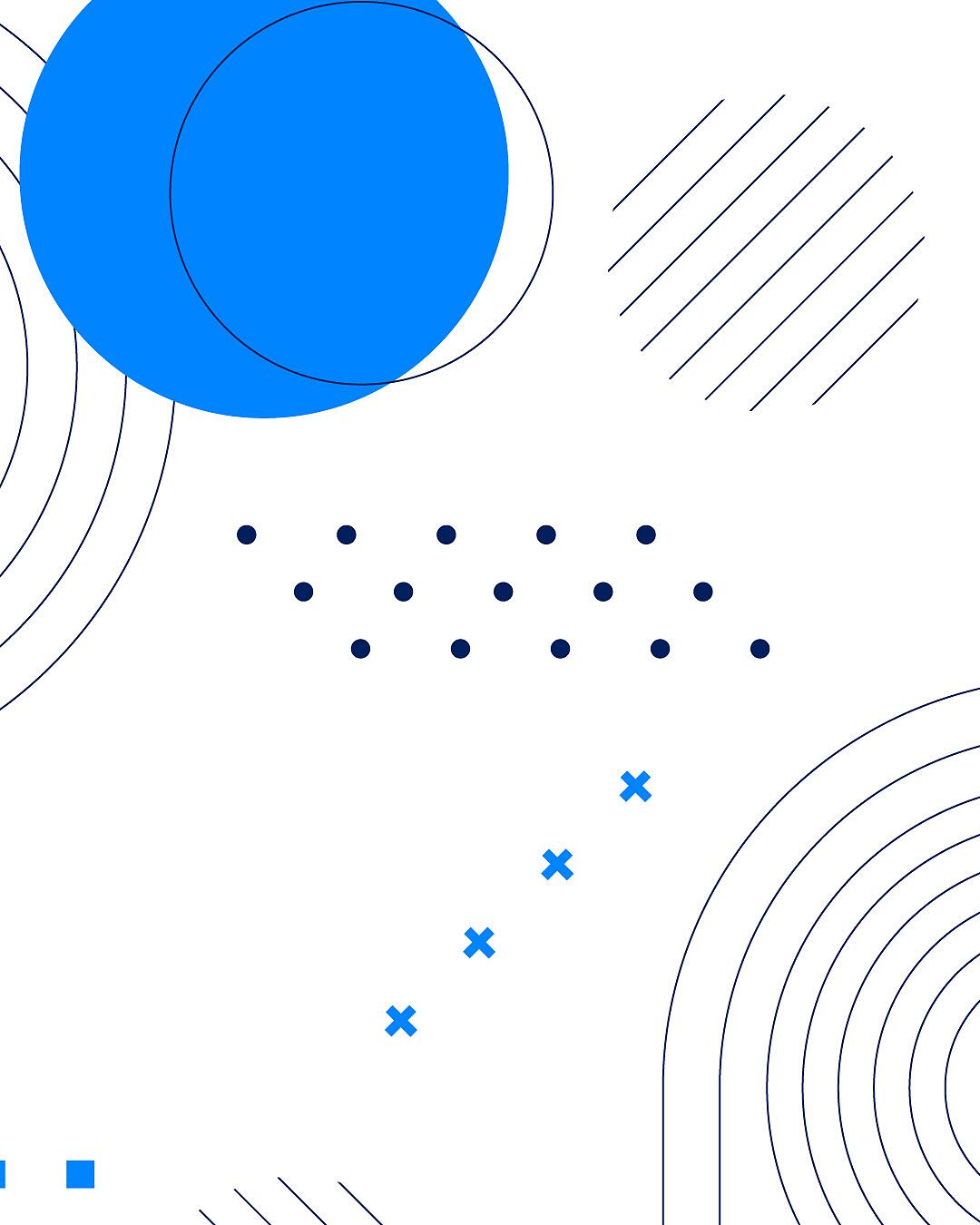 Abstrakte Grafik mit Kreisen, Linien und Punkten in Blau