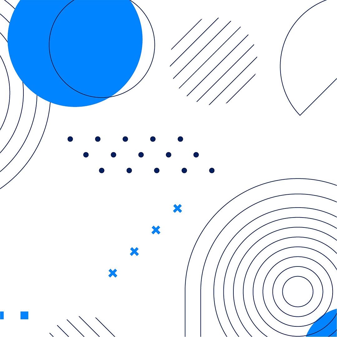 Abstrakte Grafik mit Kreisen, Linien und Punkten in Blau