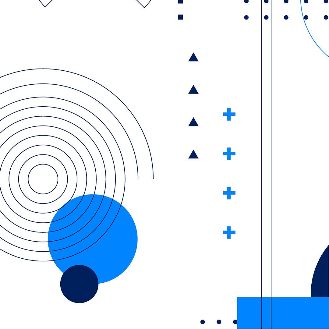 Abstrakte Grafik mit Kreisen, Linien und Punkten in Blau