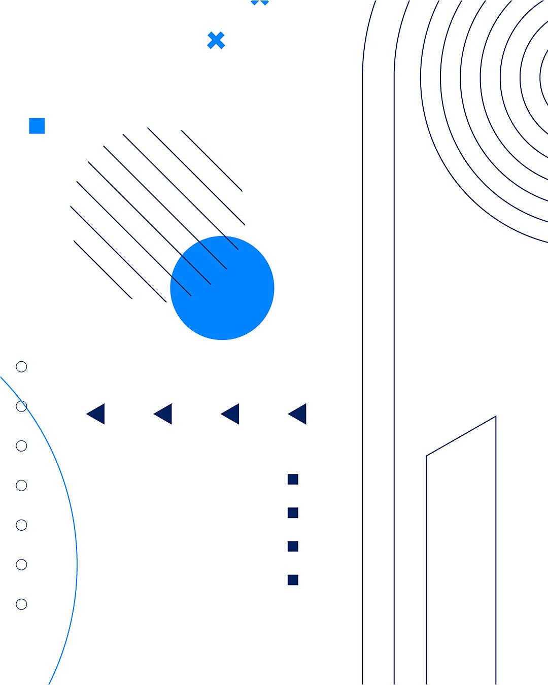 Abstrakte Grafik mit Kreisen, Linien und Punkten in Blau