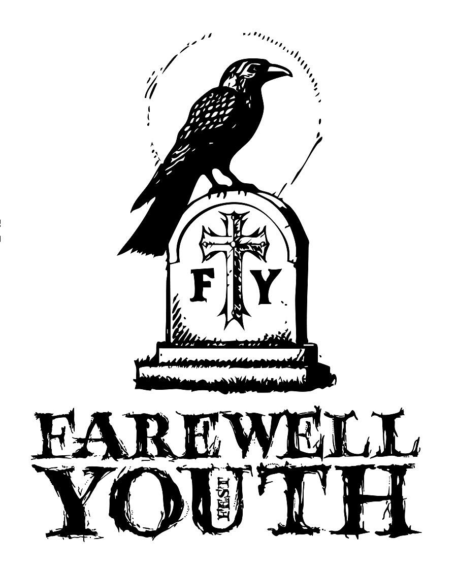 Farewell Youth Fest, Schriftzug mit Grabstein und Krähe