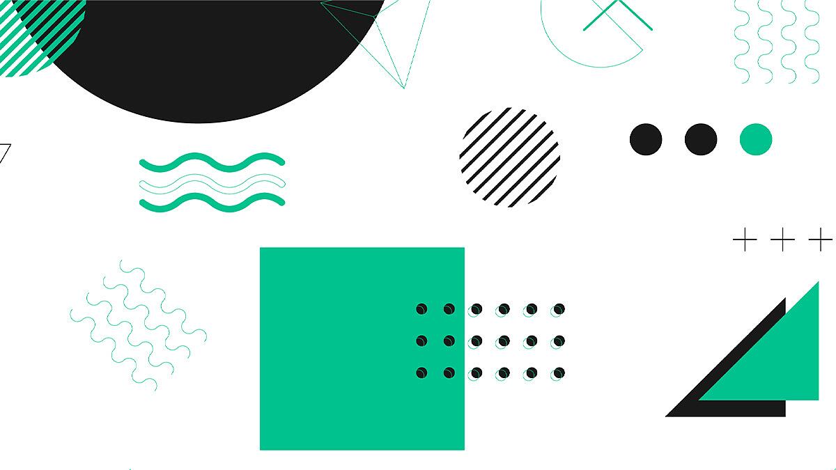 Kickermontag, abstrakte Grafik mit geometrischen Formen in Grün und Schwarz