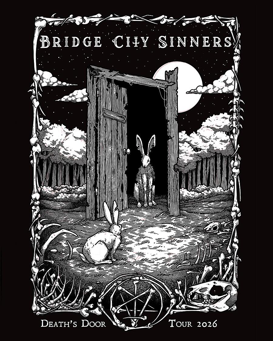 Bridge City Sinners, düstere Zeichnung mit Hasen und Waldszene