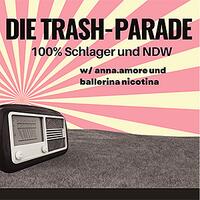 die trash-parade, retro tv mit foto und grafischem hintergrund