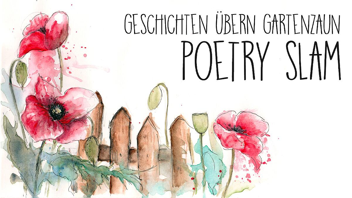 poetry slam, aquarellillustration mit blumen und gartenzaun