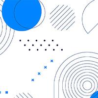 Abstrakte Grafik mit Kreisen, Linien und Punkten in Blau