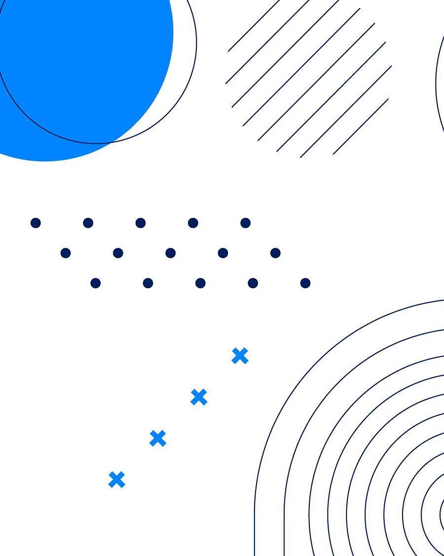 Abstrakte Grafik mit Kreisen, Linien und Punkten in Blau