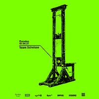 team scheisse, grafische illustration einer guillotine auf grünem hintergrund
